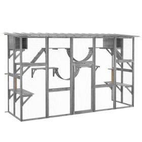 Outdoor Cat Cages Enclosures, Wooden Outdoor Cat House, Weather Protection Roof, Cat Shelter Kitten Playpen with Shelves & Bridges