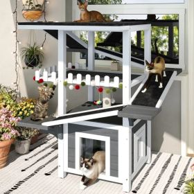 4 Tiers Outdoor Cat House Weatherproof Cat Tree Tower With Waterproof Roof And 2 Doors , Feral Cat Shelter Outside Enclosure, Multi-Level Play Zo (Option: Defaulttitle)