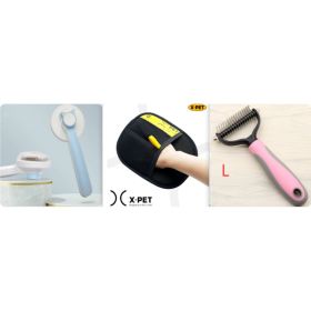Pet Long-haired Dogknot Comb Double-sided Blade Dog (Option: Pink set1-L)