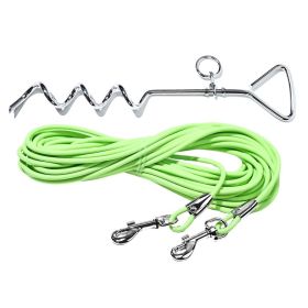 Heavy Duty Dog Tie Out Cable with Stake, Waterproof PVC Double Dog Leash for Yard Camping (Color: Neon Green)