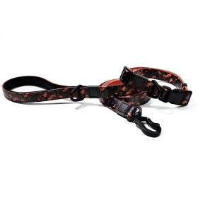 Graffiti Waterproof Dog Collar and Leash Set, Custom Logo Durable PVC Pet Leash for Small Medium Large Dogs (Color: Orange Black, size: L)