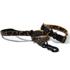 Graffiti Waterproof Dog Collar and Leash Set, Custom Logo Durable PVC Pet Leash for Small Medium Large Dogs (Color: Gold Black, size: L)