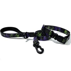 Graffiti Waterproof Dog Collar and Leash Set, Custom Logo Durable PVC Pet Leash for Small Medium Large Dogs (Color: Purple Green, size: L)