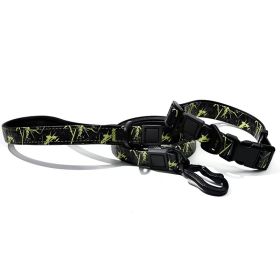 Graffiti Waterproof Dog Collar and Leash Set, Custom Logo Durable PVC Pet Leash for Small Medium Large Dogs (Color: Green Black, size: M)